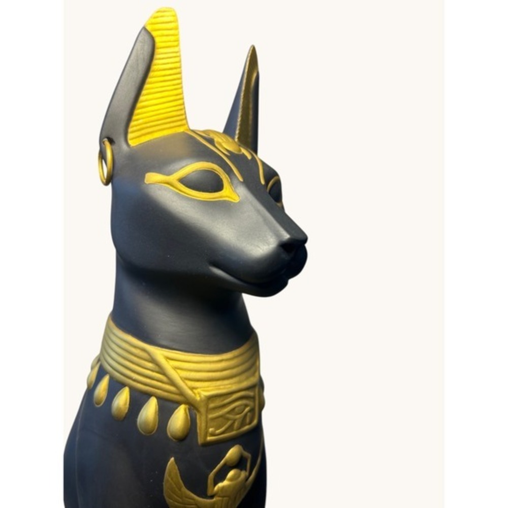 Franklin Mint Guardian of the Nile Bastet Cat Fine Black Porcelain 24K Gold 1989 - Picture 11 of 15